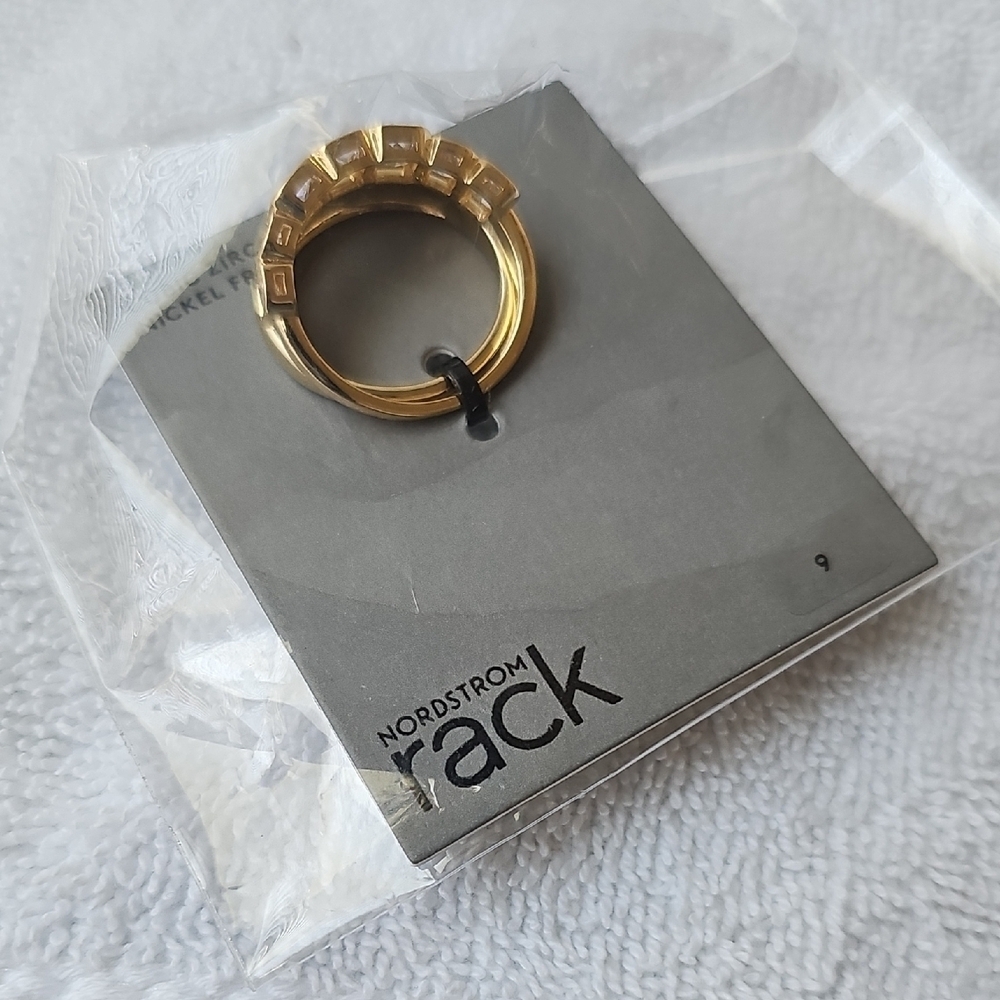 NWT Nordstrom Rack Elegant Cubic Zirconia Gold Ring Duo  Nickel Free. Size 8 - Picture 2 of 11